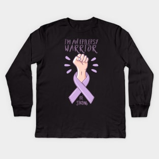 I'm An Epilepsy Warrior Awareness day purple ribbon Gift Kids Long Sleeve T-Shirt